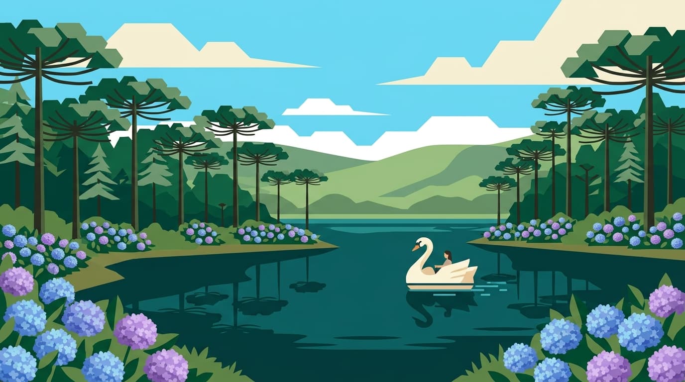 Ilustração de capa do post sobre o Lago Negro em Gramado